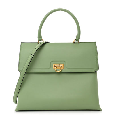 Salvatore Ferragamo Calfskin Gancini Large Trifolio Top Handle Bag Sage Green 1 of 11