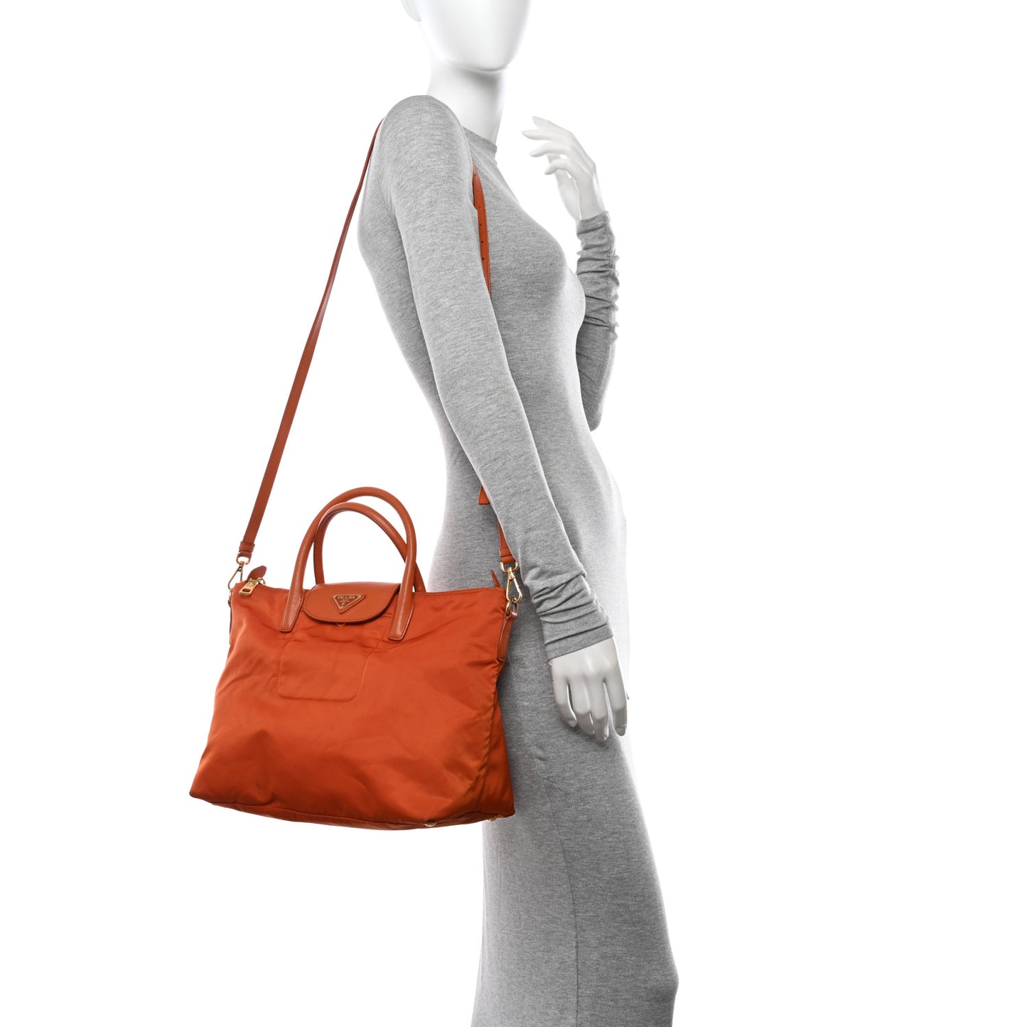 Tessuto Nylon Saffiano Tote Papaya