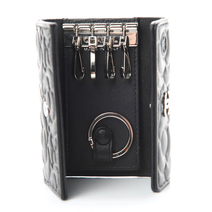 Chanel Goatskin Camellia Embossed 4 Key Holder Black 5 of 11