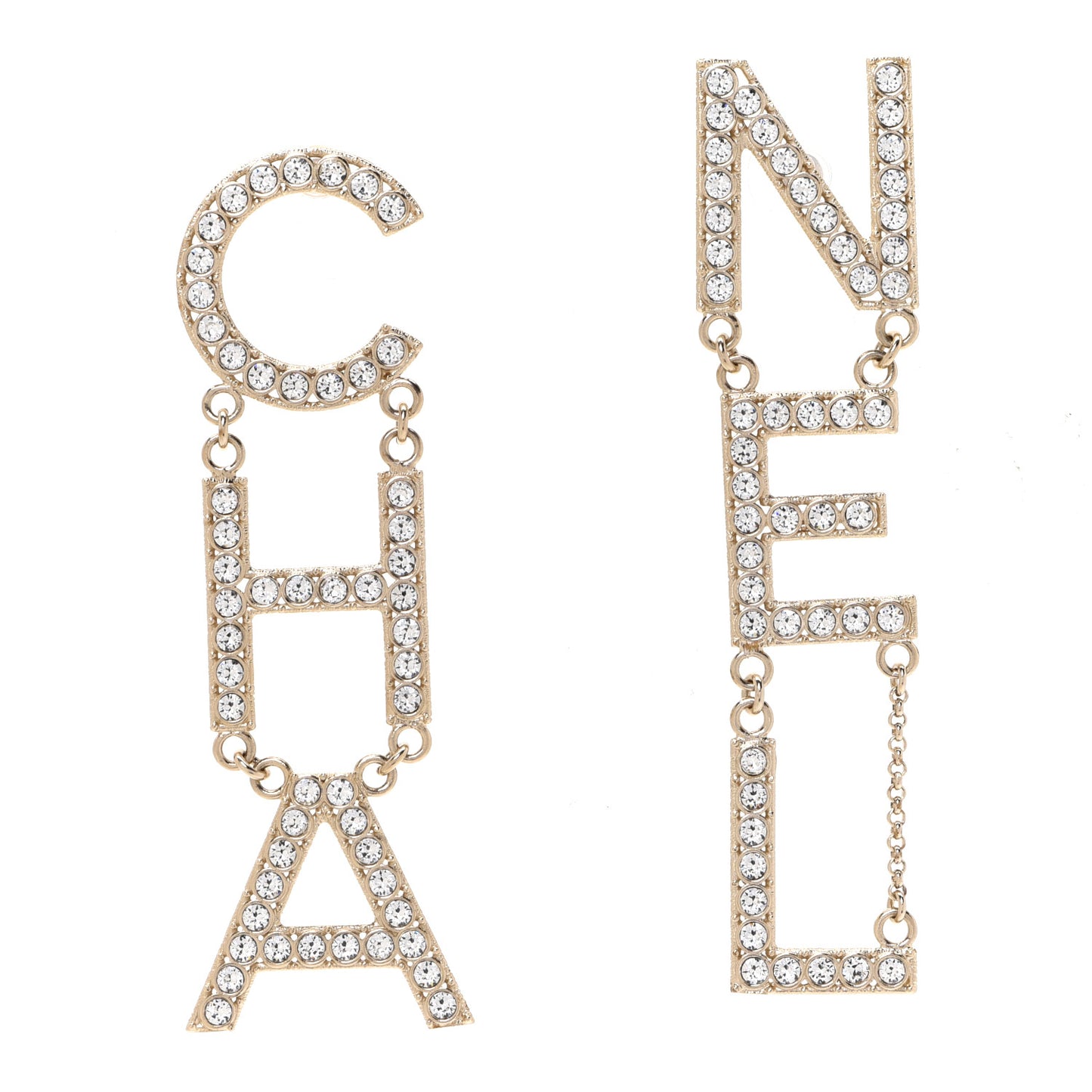 Crystal Cha-Nel Logo Drop Earrings Gold