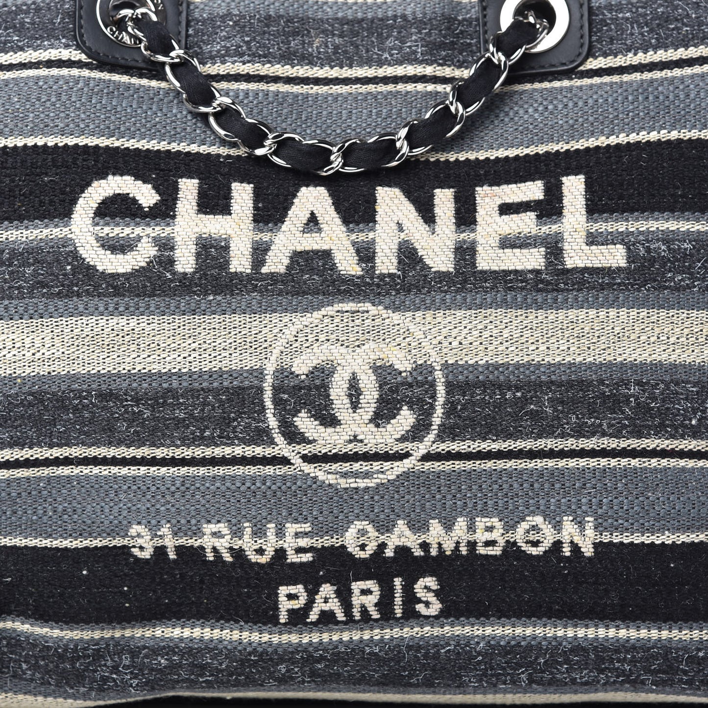 Striped Canvas Medium Deauville Tote Black