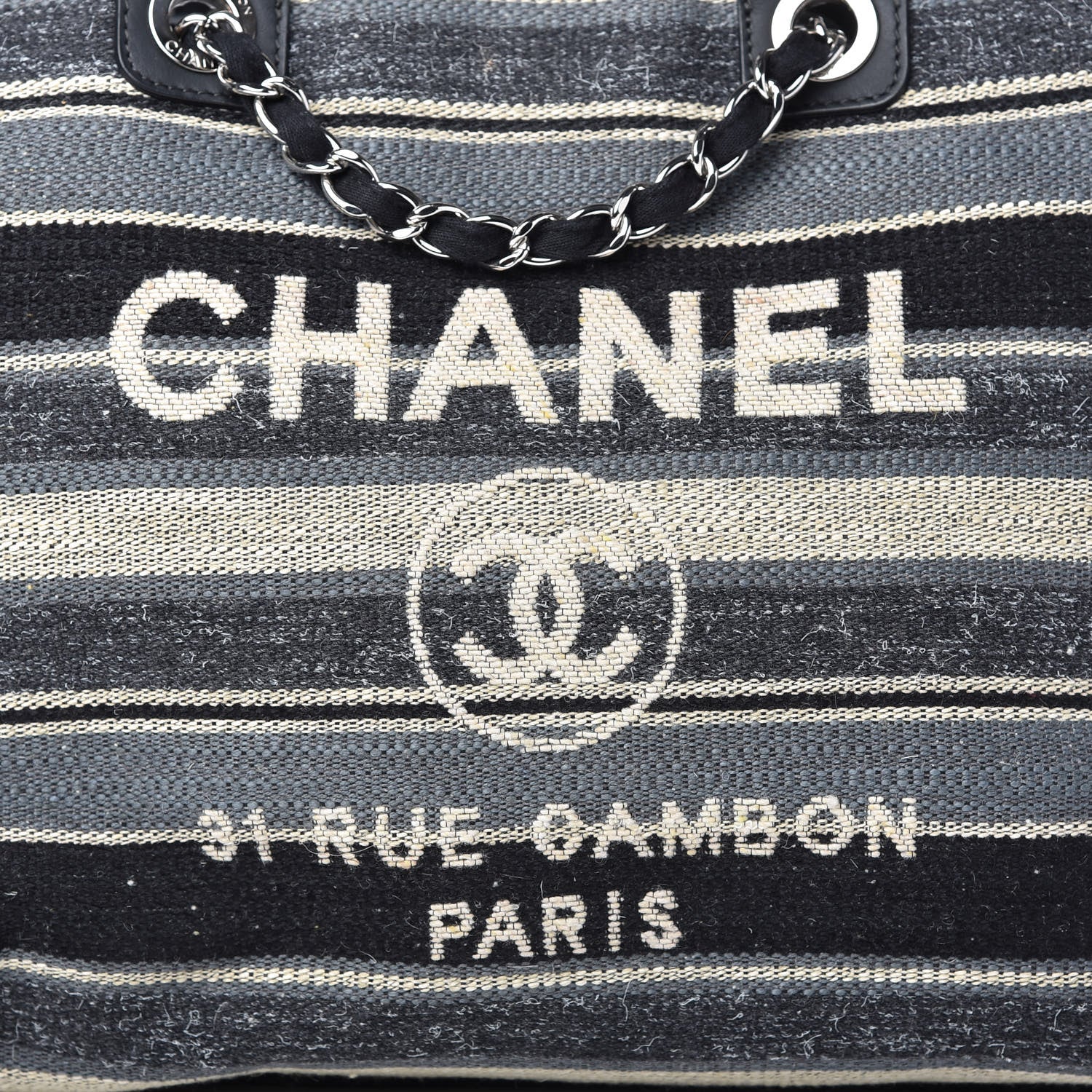 Chanel Striped Canvas Medium Deauville Tote Black 10 of 11