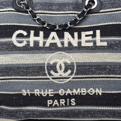 Chanel Striped Canvas Medium Deauville Tote Black 10 of 11