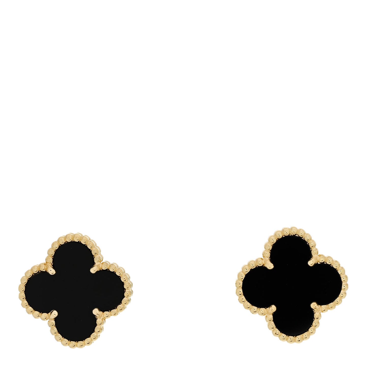 18K Yellow Gold Black Onyx Vintage Alhambra Earrings