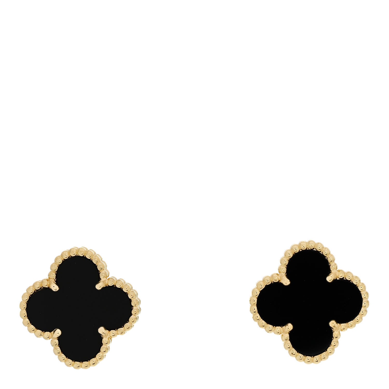 Van Cleef & Arpels 18K Yellow Gold Black Onyx Vintage Alhambra Earrings 1 of 5