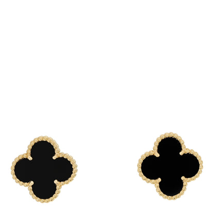 Van Cleef & Arpels 18K Yellow Gold Black Onyx Vintage Alhambra Earrings 1 of 5