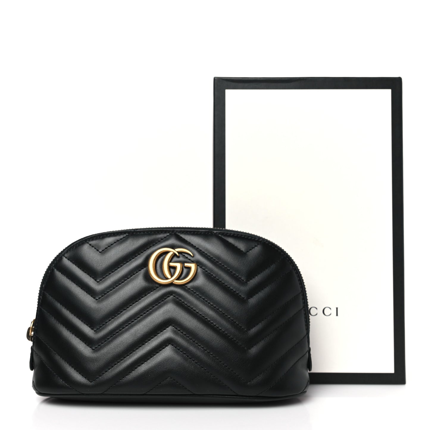 Calfskin Matelasse Large GG Marmont Pouch Cosmetic Case Black