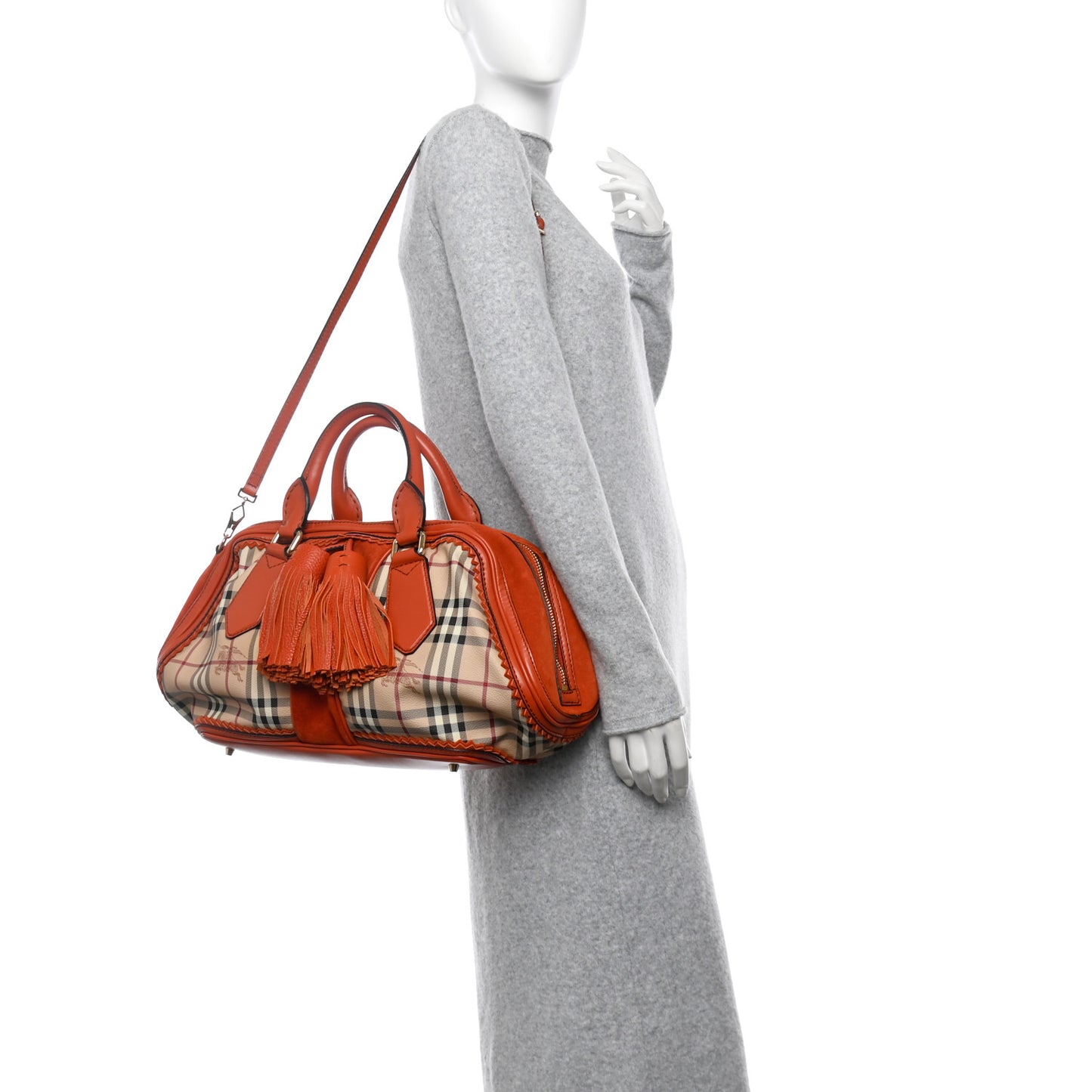 Haymarket Check Suede Prorsum Tassel Shrimpton Bag Tangerine
