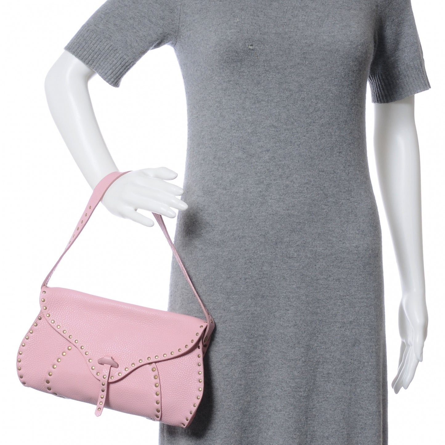 Leather Studded Shoulder Bag Pink