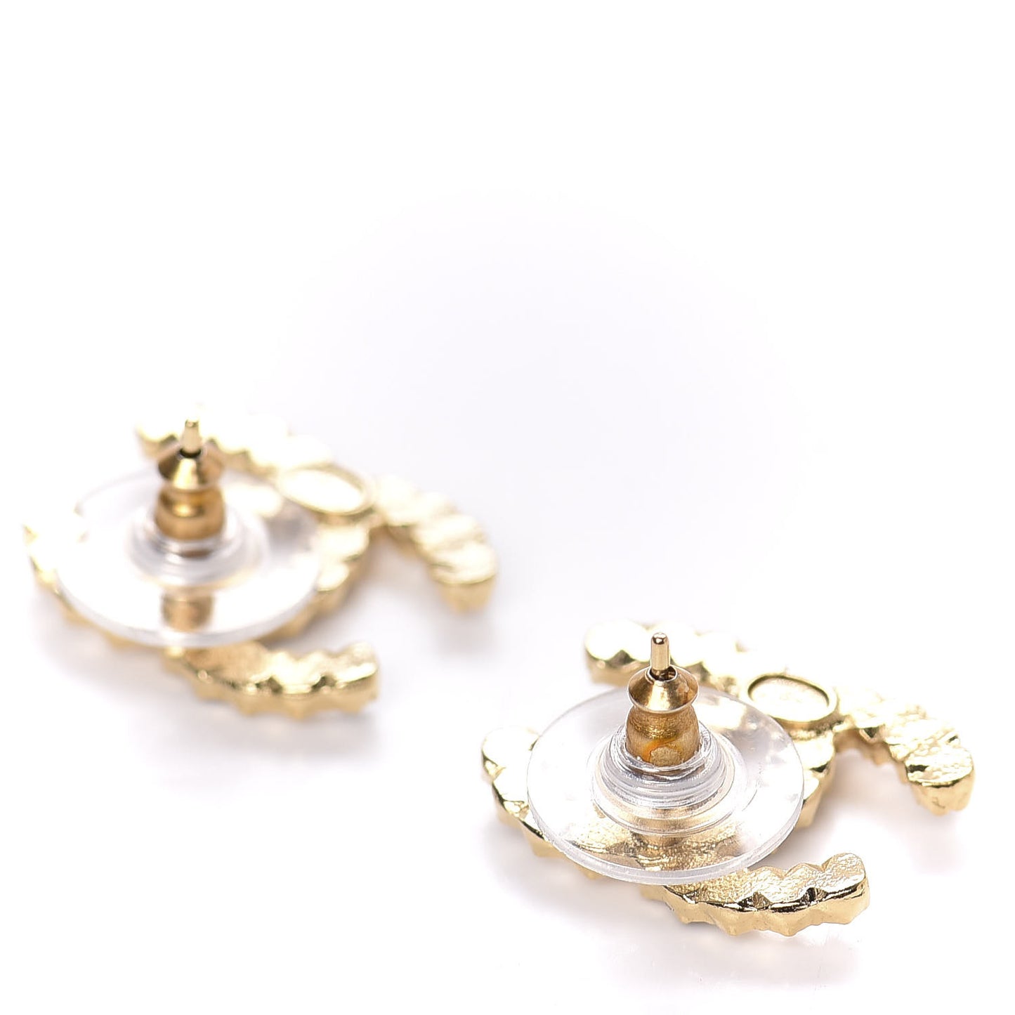 Resin Pearl Crystal CC Earrings Gold Black