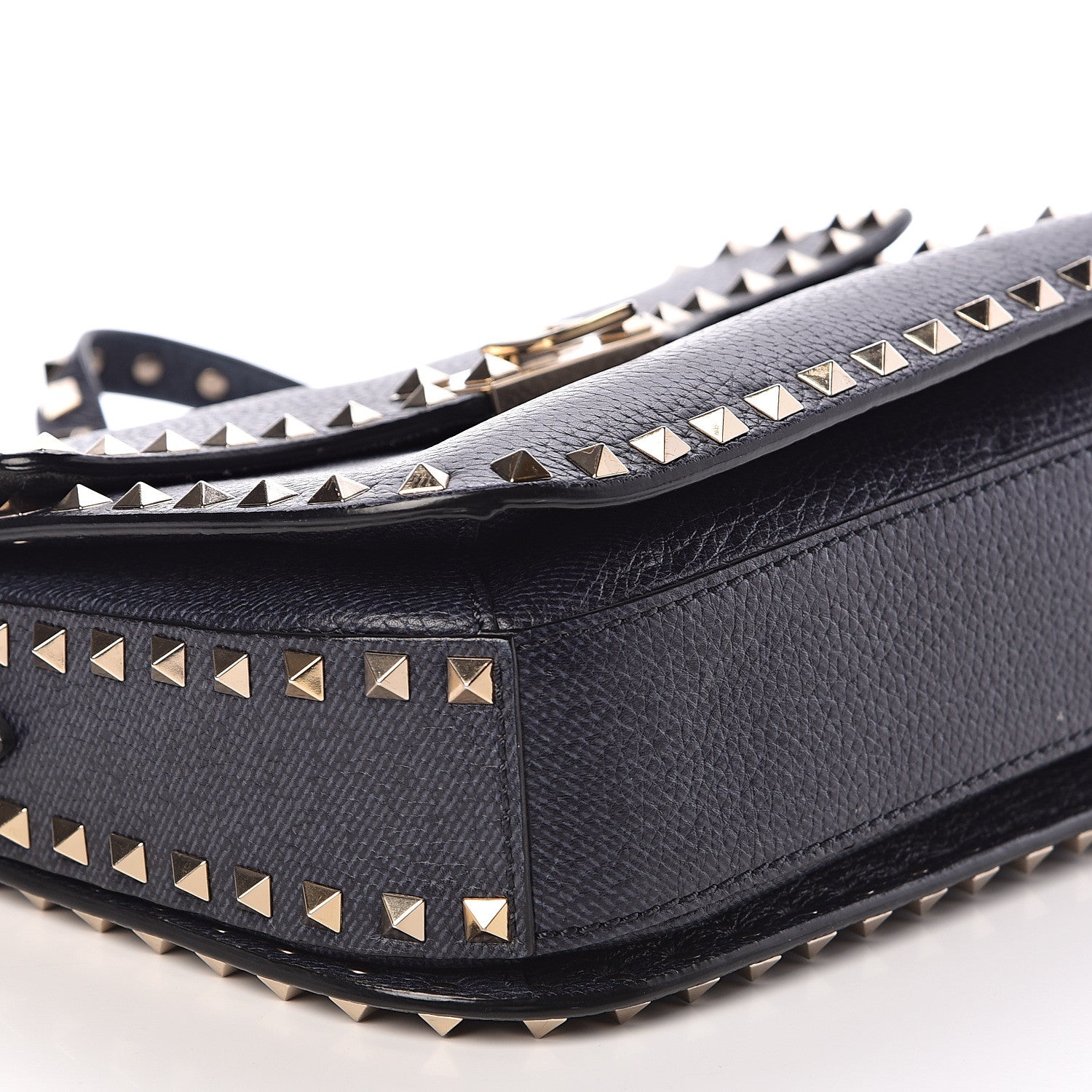 Valentino Garavani Pebbled Calfskin Medium Rockstud Flap Saddle Bag Deep Denim 10 of 11