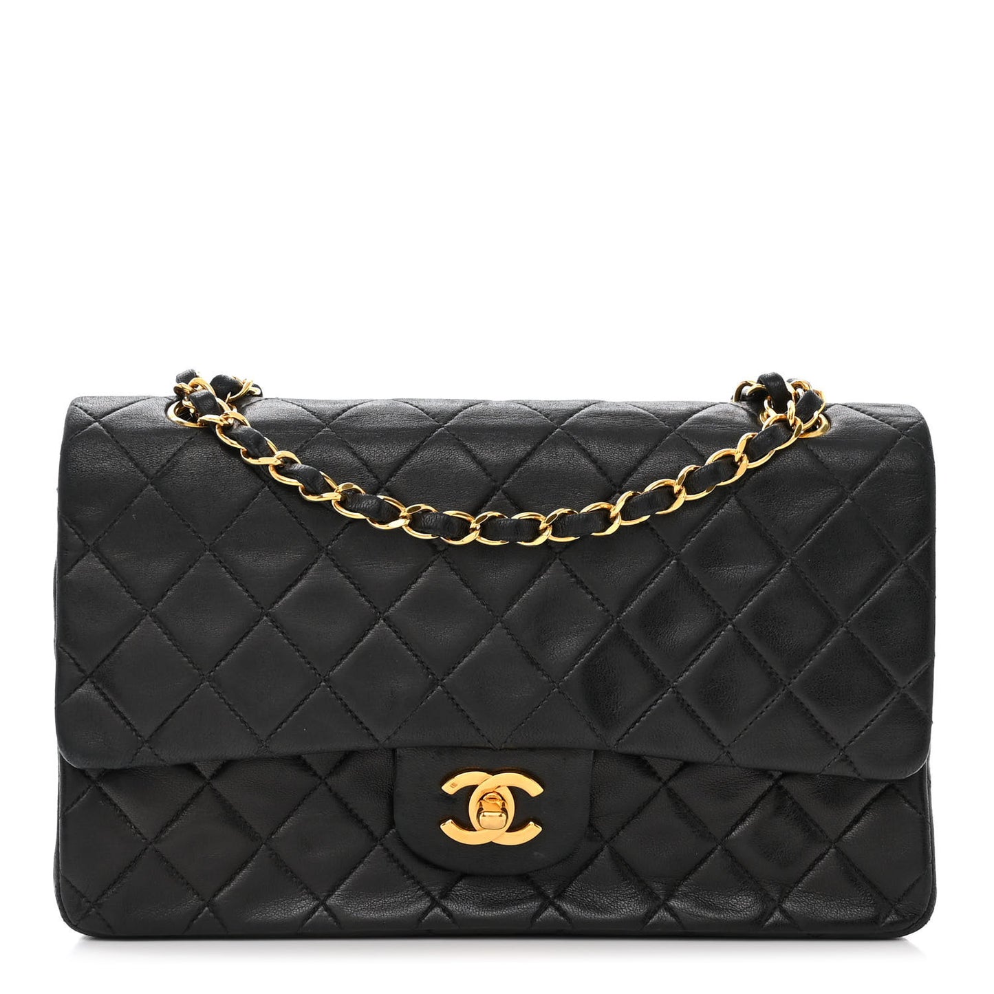 Lambskin Quilted Medium Double Flap Black