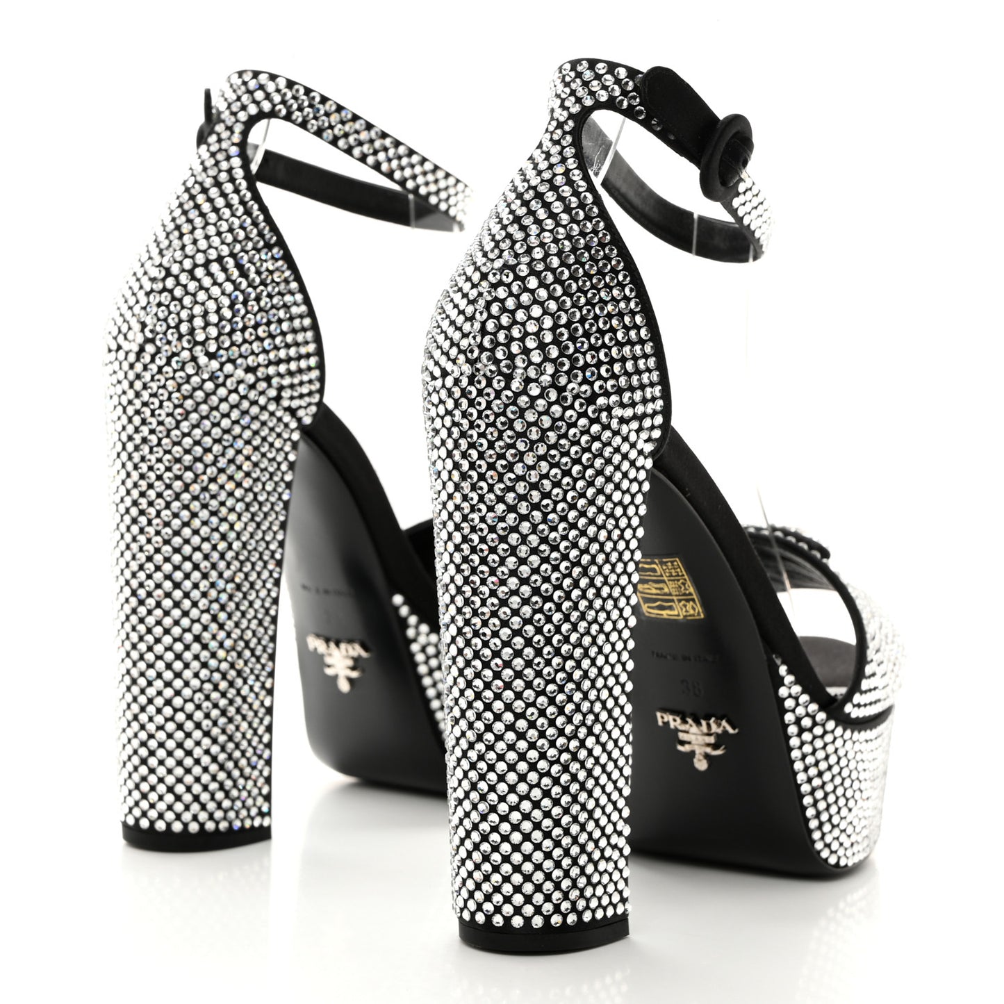 Satin Crystal Triangle Logo 40/135mm Platform Sandals 38 Cristal