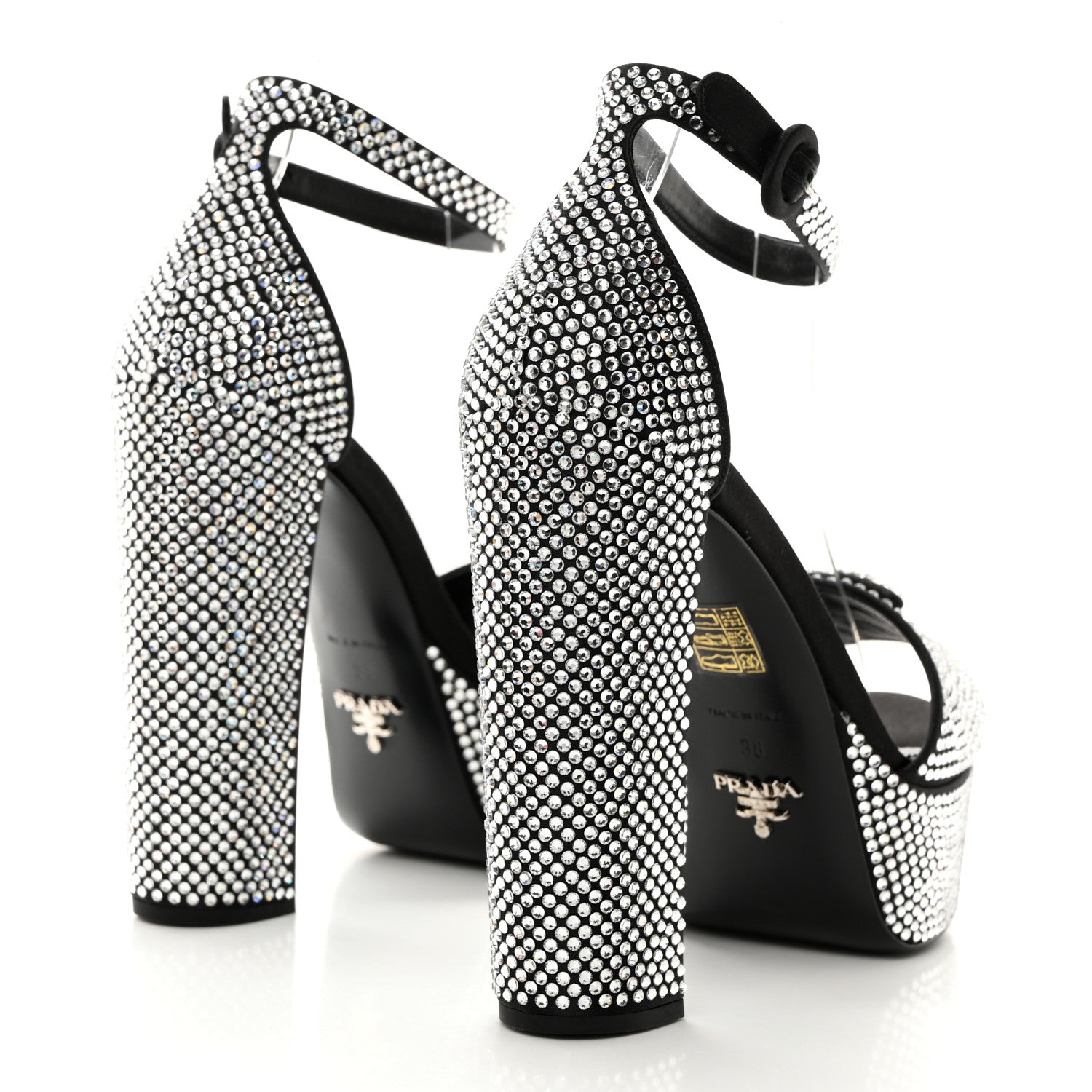 Prada Satin Crystal Triangle Logo 40/135mm Platform Sandals 38 Cristal 4 of 8