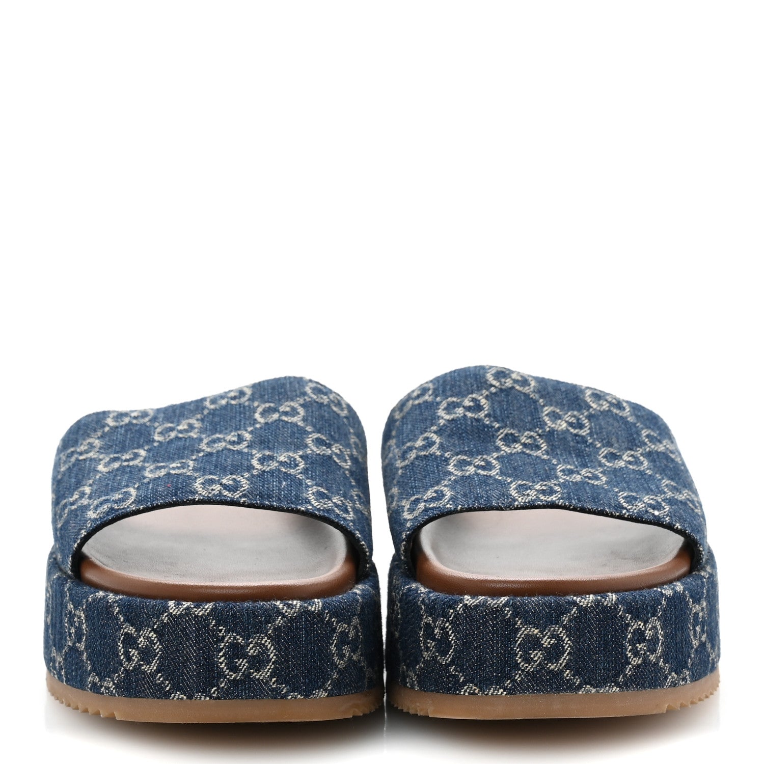 Gucci New Denim GG Monogram Angelina Platform 55mm Slide Sandals 41 Blue Tea 3 of 10