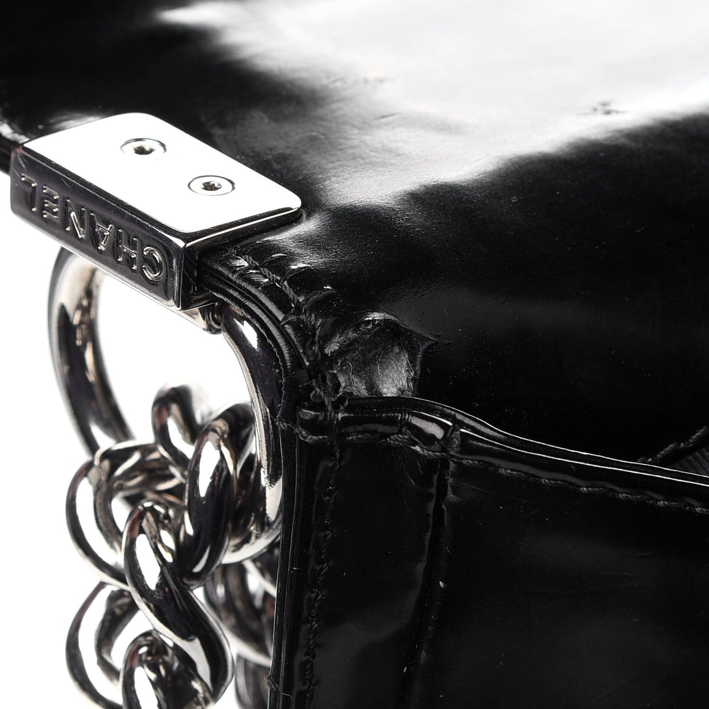 Glazed Calfskin Large Boy Flap Black