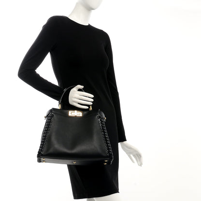 Fendi Vitello Seta Lace Up Medium Peekaboo Iconic Satchel Black 3 of 8