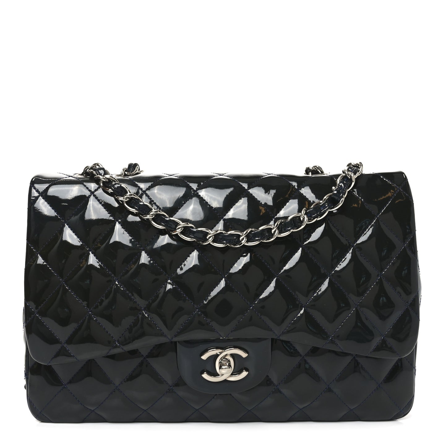 Patent Quilted Jumbo Single Flap Navy
