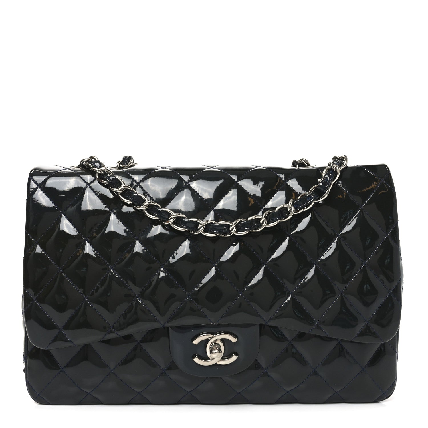 Chanel Patent Quilted Jumbo Single Flap Navy 1 of 10