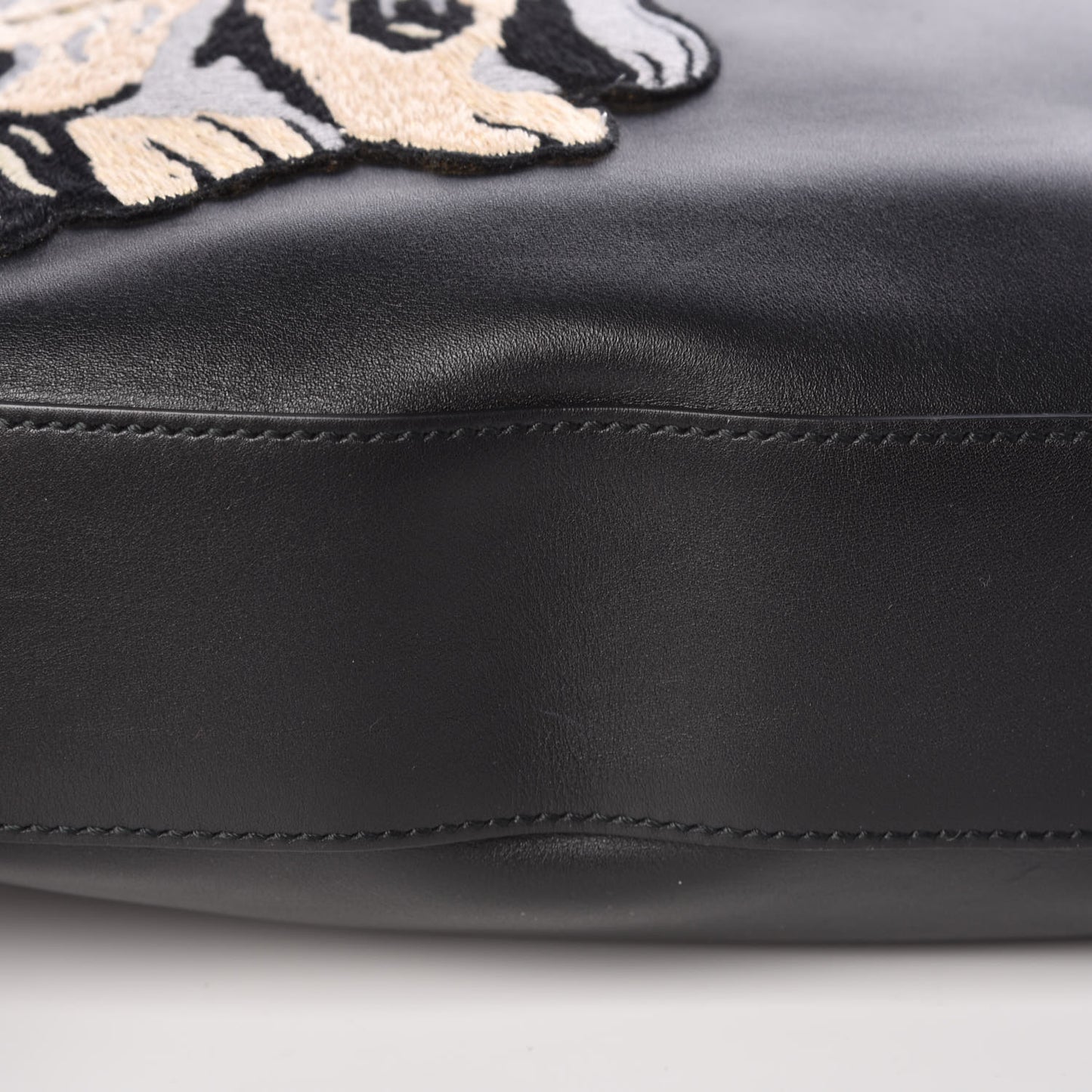 Calfskin Web Dog Embroidered Large Dionysus Hobo Black