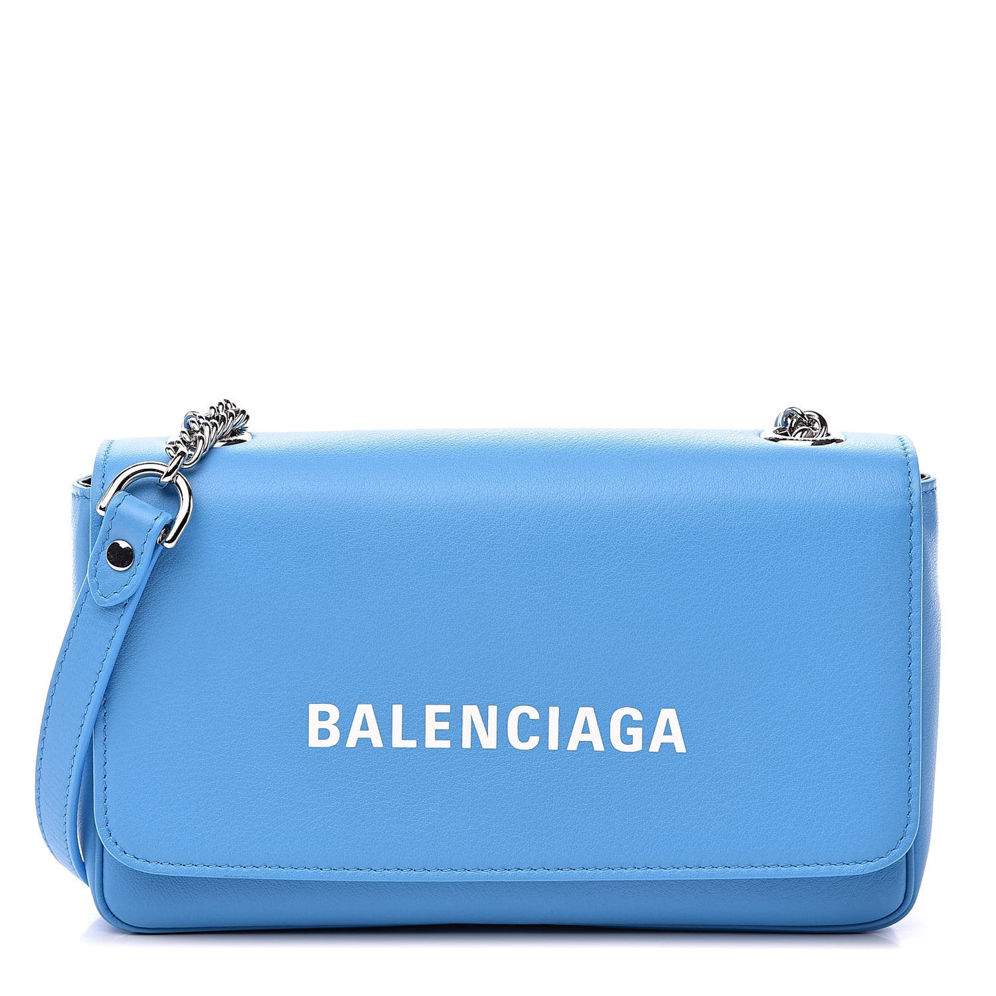 Pebbled Calfskin Logo Everyday Flap Chain Wallet Bright Bleu