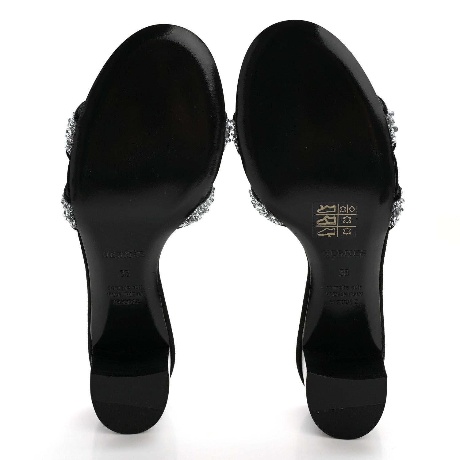 Hermes Suede Goatskin Crystal Oasis Sandals 38 Gris Argente Black 5 of 7