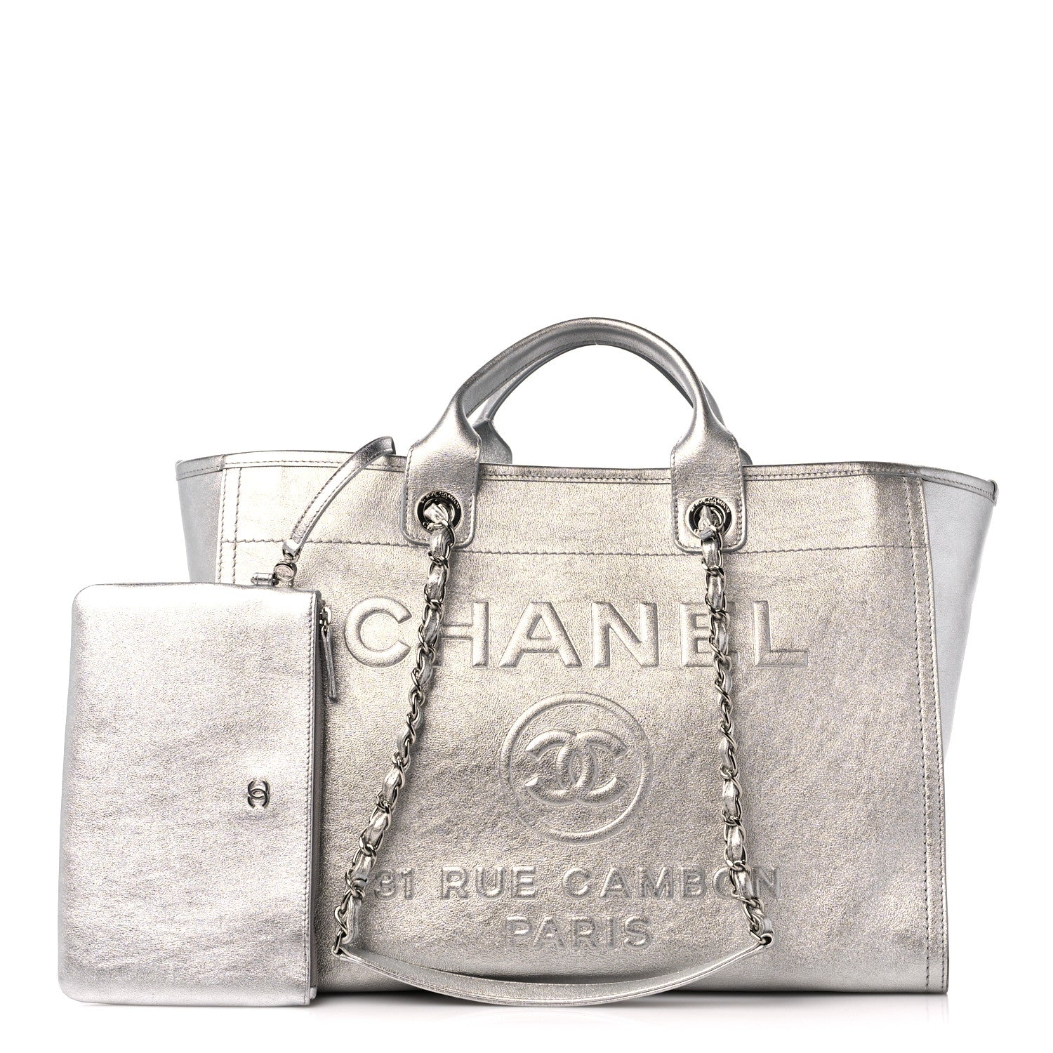 Chanel Metallic Calfskin Medium Deauville Tote Silver 1 of 11