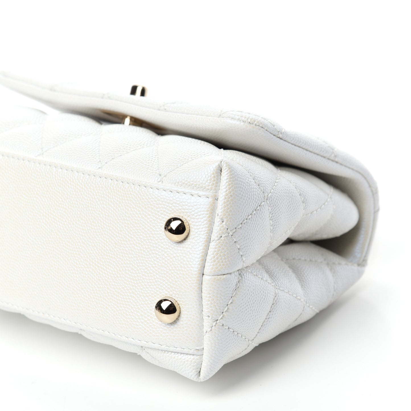 Iridescent Caviar Quilted Extra Mini Coco Handle Flap White
