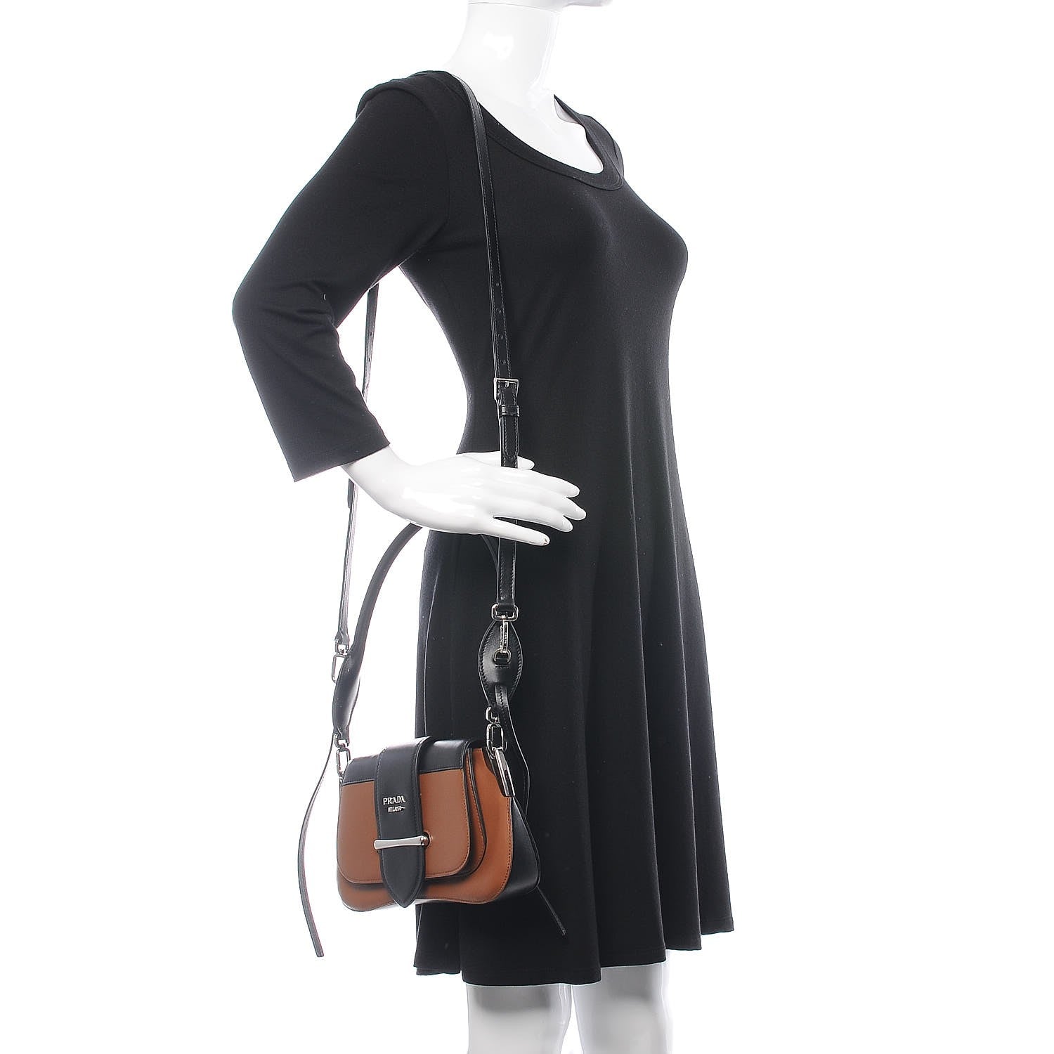 Prada City Calfskin Sidonie Shoulder Bag Black Cognac 2 of 8