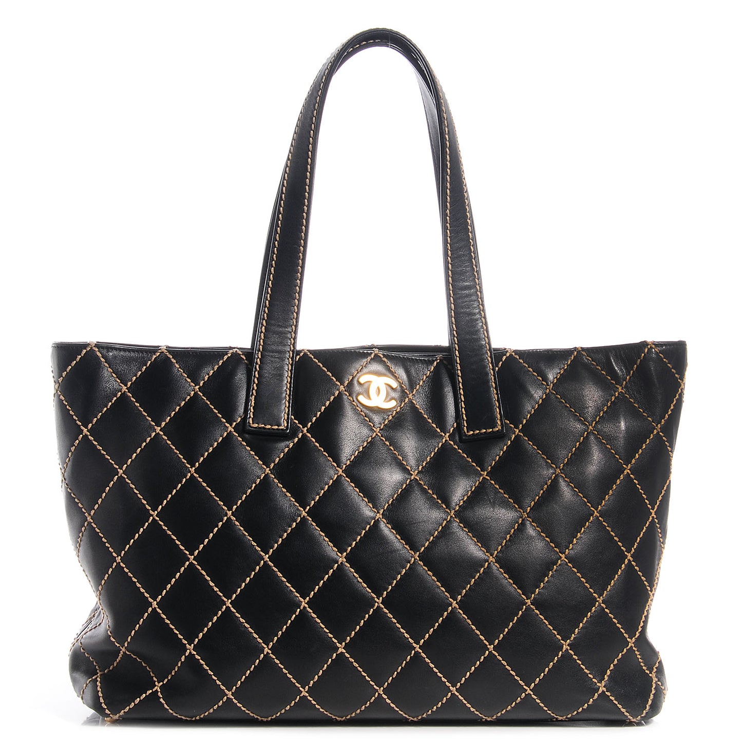 Calfskin Wild Stitch Large Tote Black