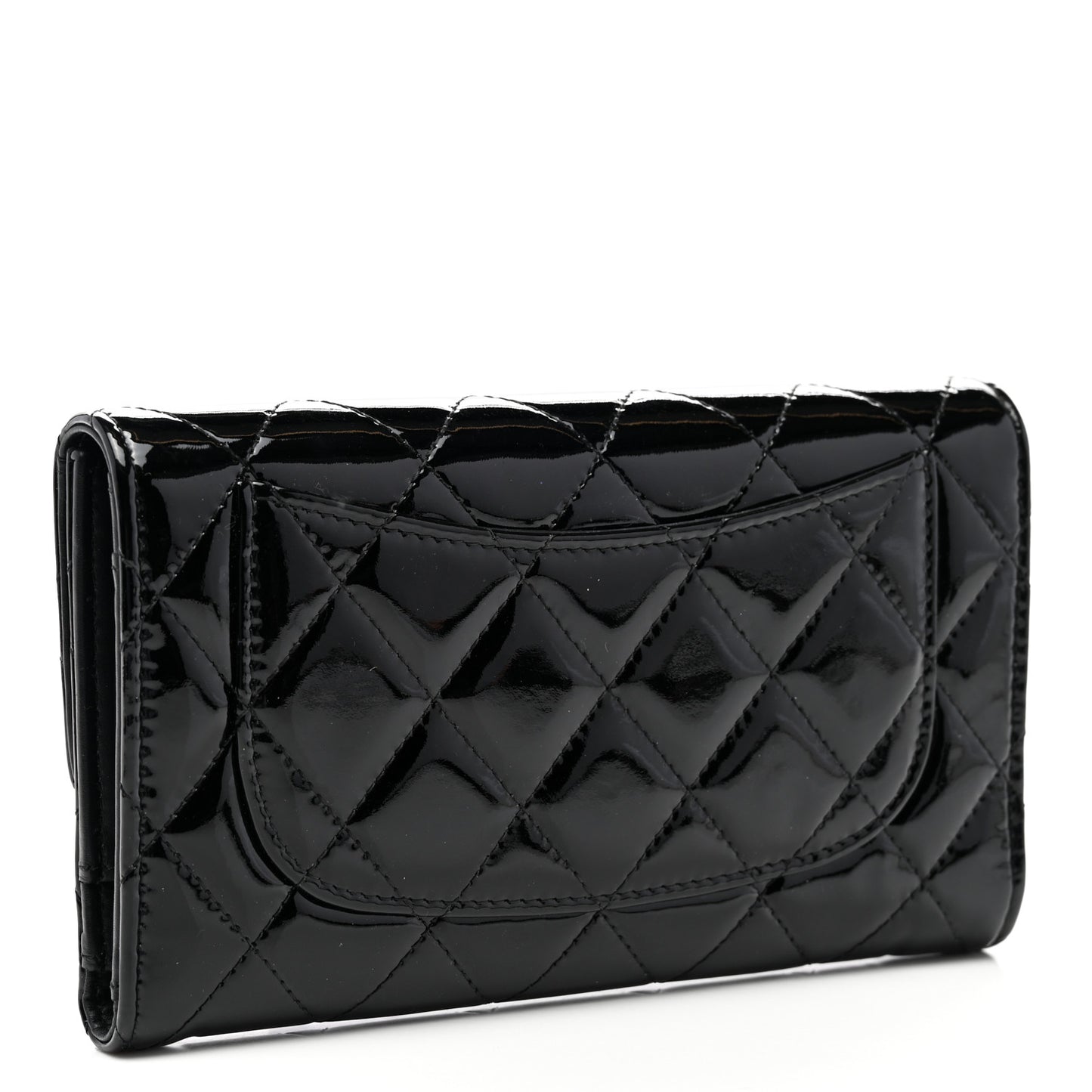 Patent Quilted Large Flap Wallet Black