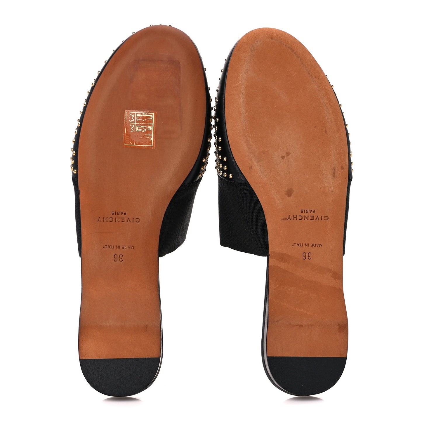 Calfskin Studded Bedford Logo Mule Slides 36 Black