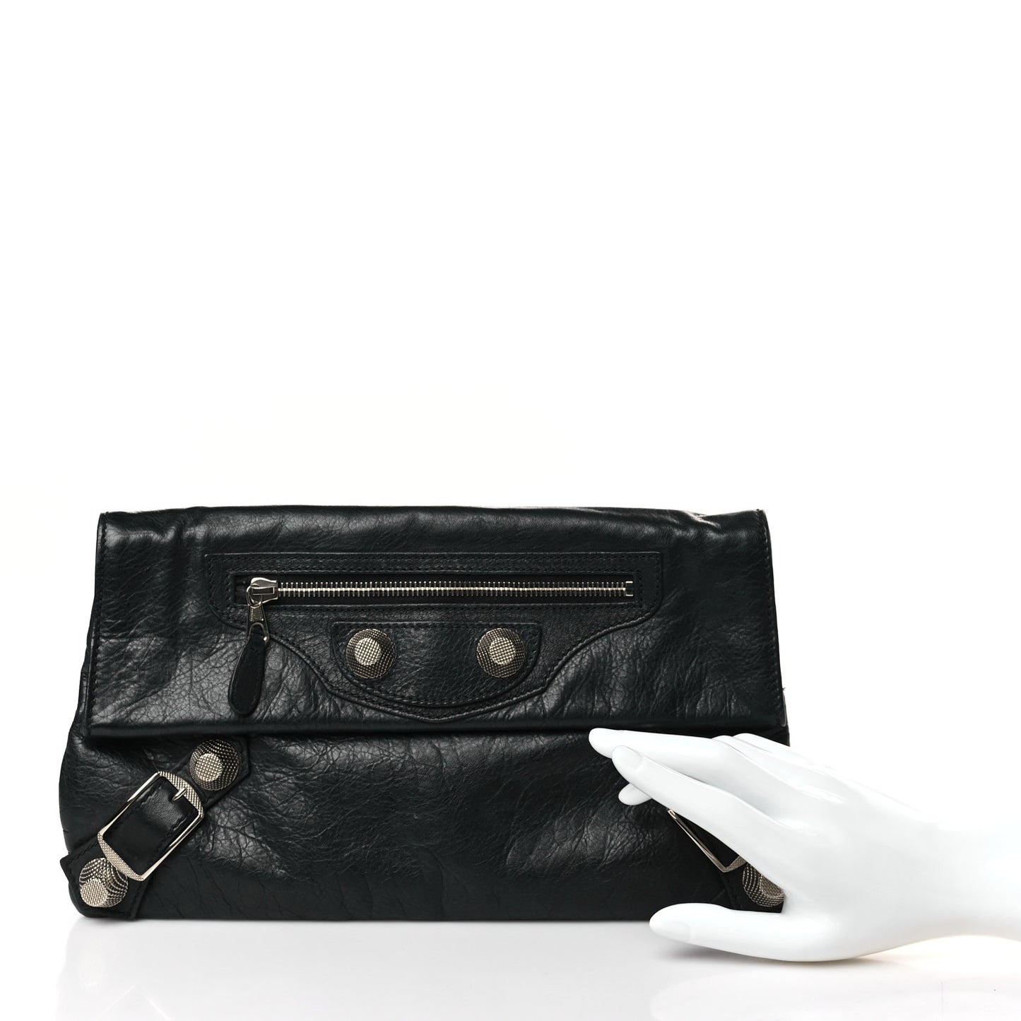 Agneau Giant 21 Silver Hardware Envelope Clutch Black
