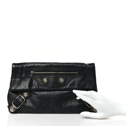 Balenciaga Agneau Giant 21 Silver Hardware Envelope Clutch Black 2 of 8