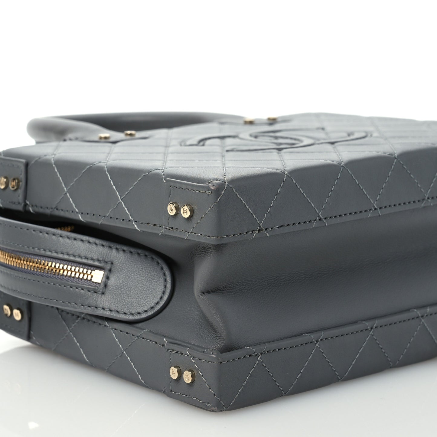 Calfskin Quilted Studded Square Vanity Case Grey