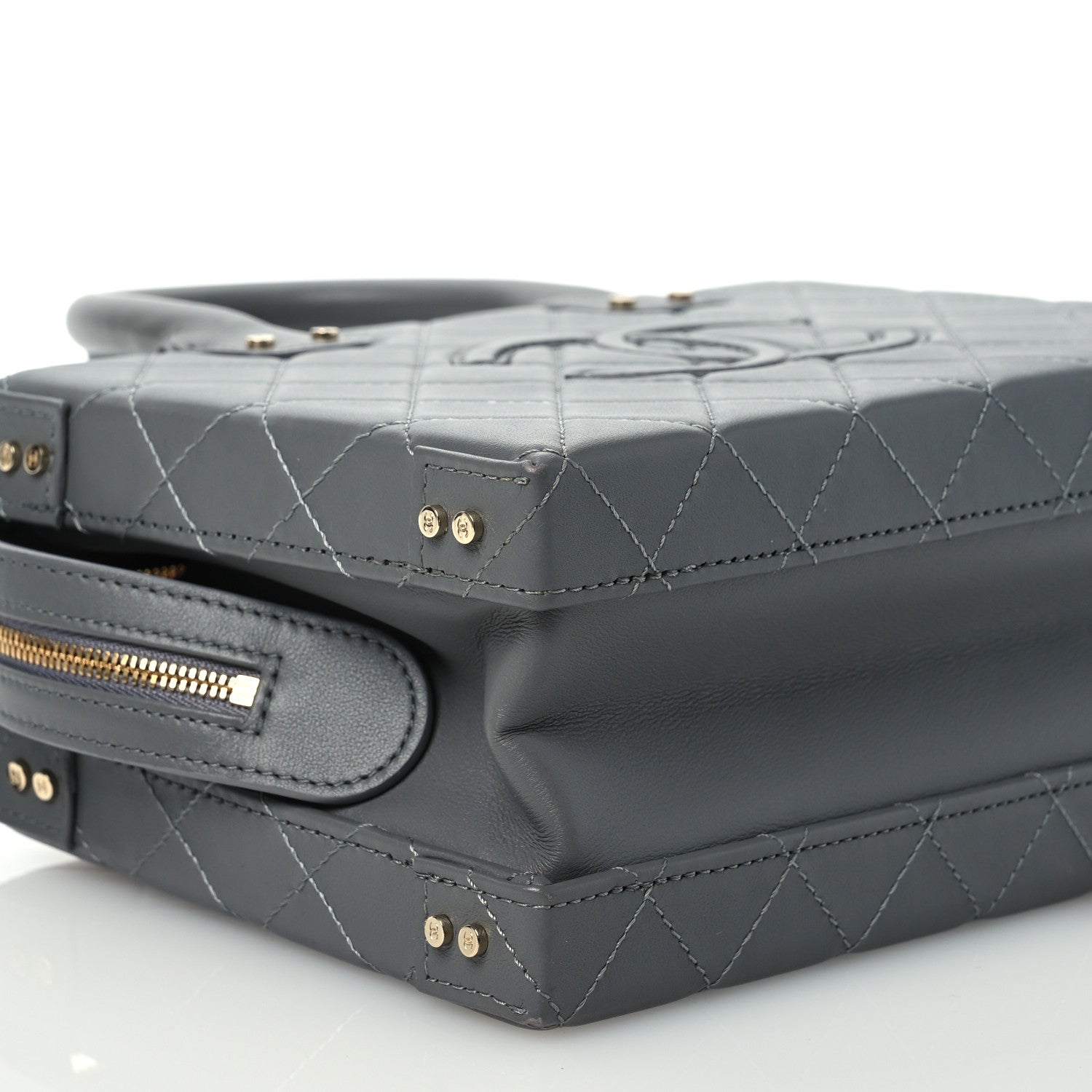 Chanel Calfskin Quilted Studded Square Vanity Case Grey 9 of 11