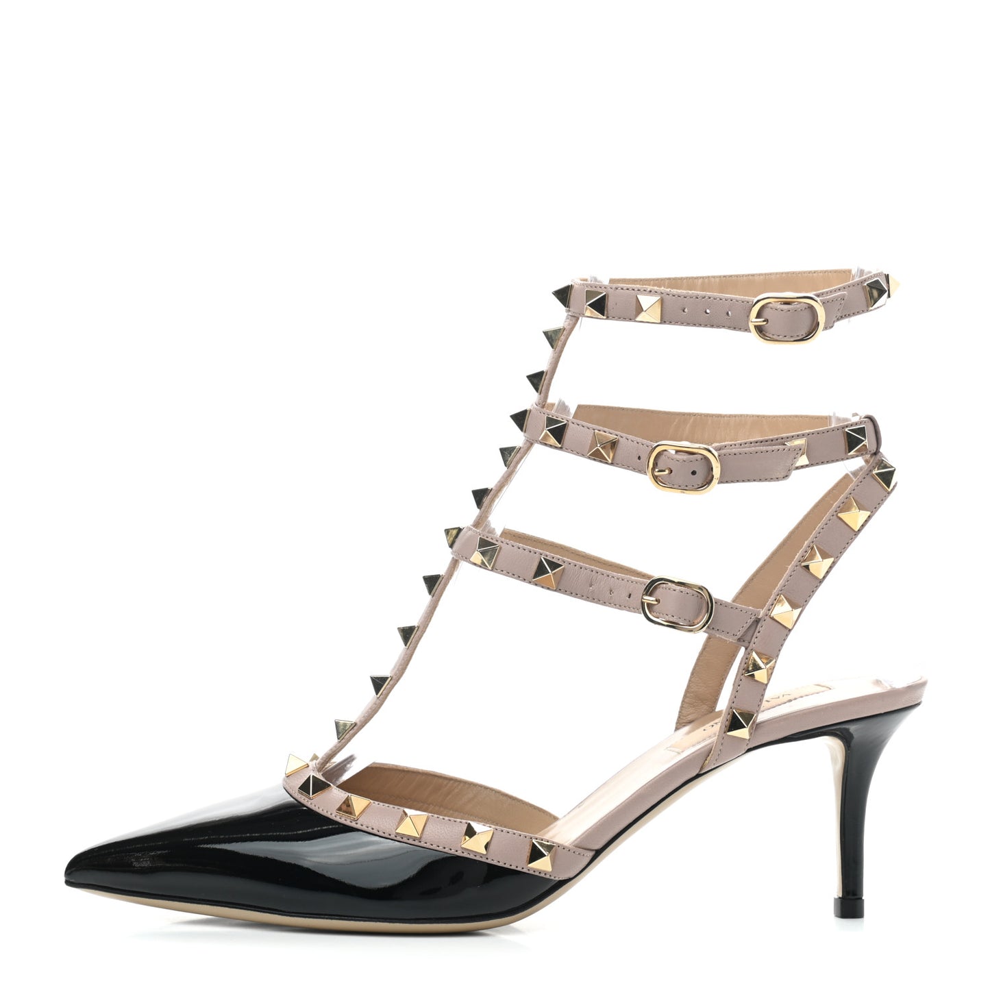 Patent Nappa Rockstud Ankle Strap 65mm Pumps 39 Black Poudre