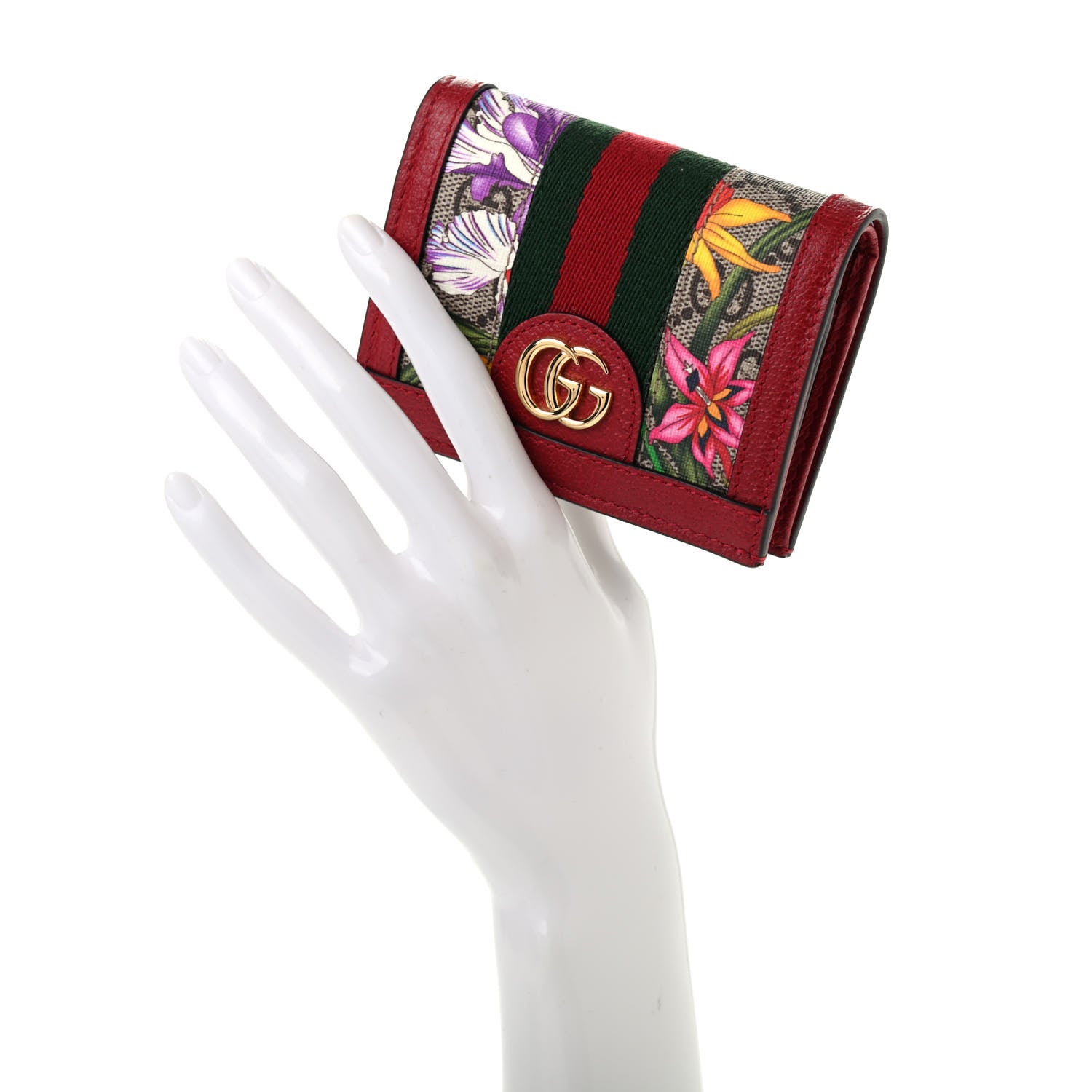 Gucci GG Supreme Monogram Flora Web Ophidia Card Case Red 2 of 7