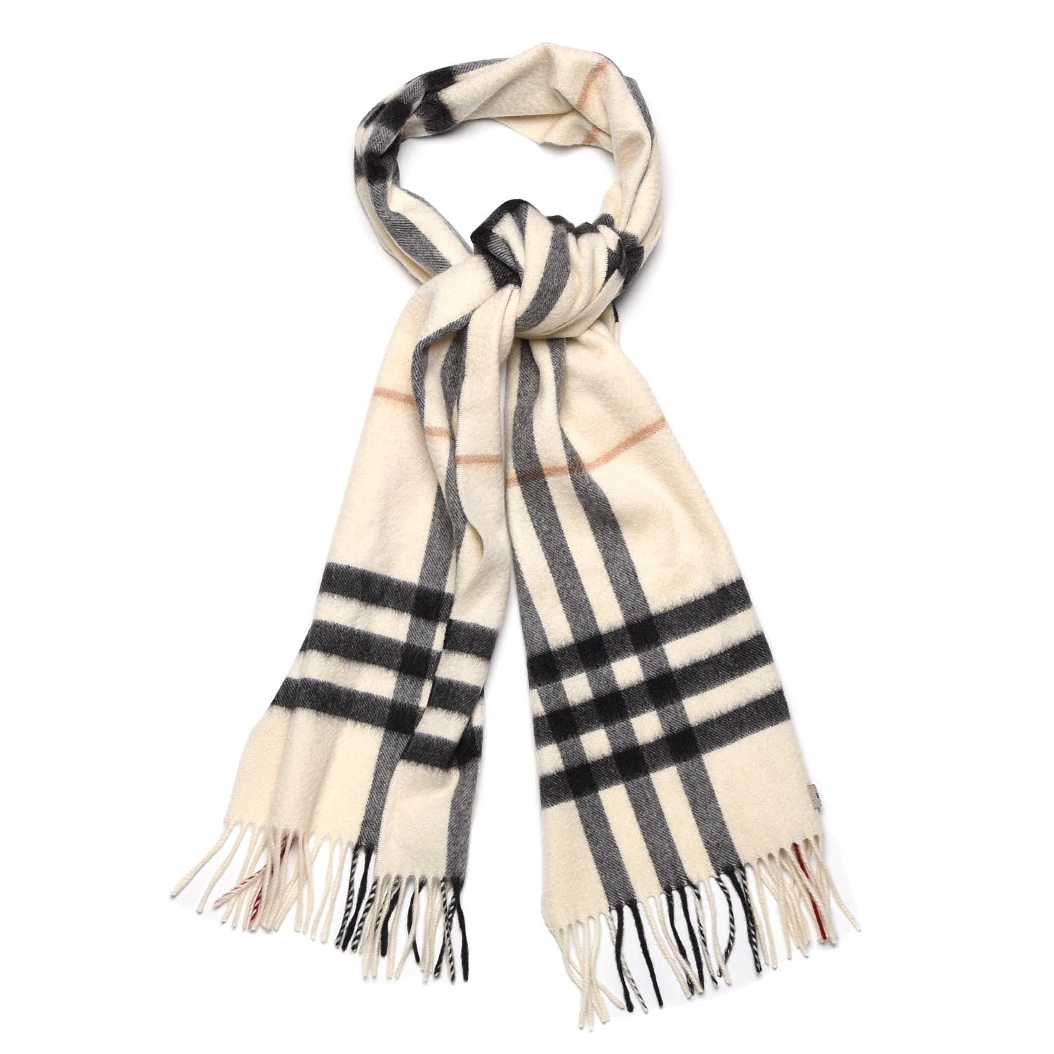 Burberry Cashmere Giant Check Fringe Scarf Ivory 1 of 5
