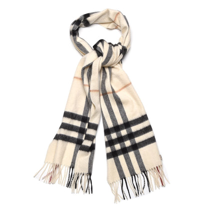 Burberry Cashmere Giant Check Fringe Scarf Ivory 1 of 5
