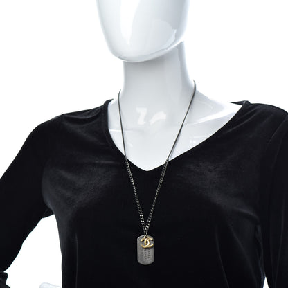 Chanel Ruthenium ID Dog Tag Charm Necklace Silver Gold 2 of 6