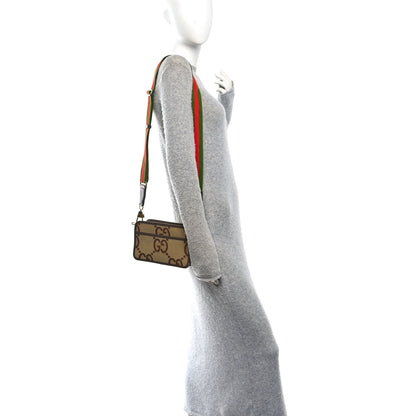 Gucci Monogram Jumbo GG Textured Dollar Calfskin Web Mini Crossbody Bag Camel Ebony New Acero 2 of 11