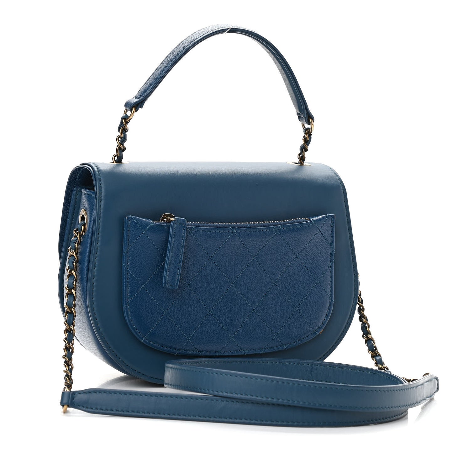 Shiny Calfskin Goatskin Quilted Medium Coco Curve Messenger Flap Navy