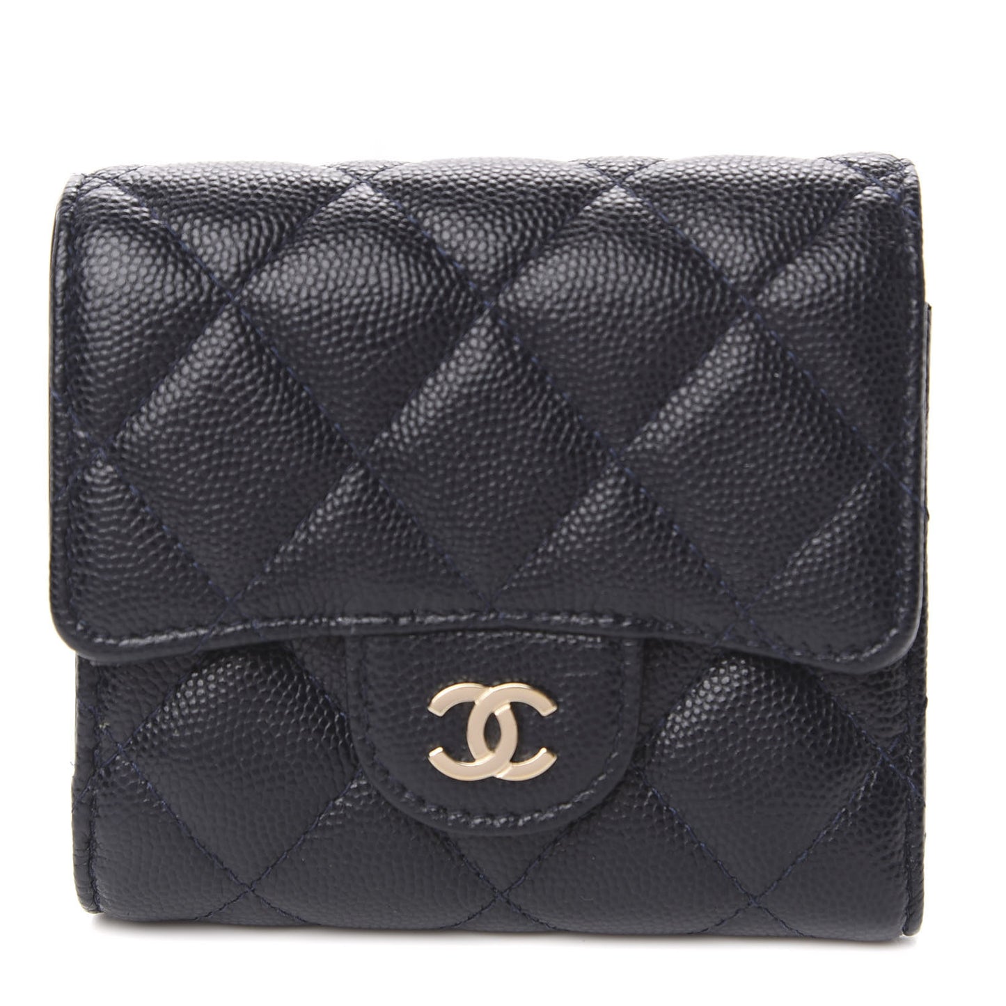 Caviar Quilted Compact Flap Wallet Navy