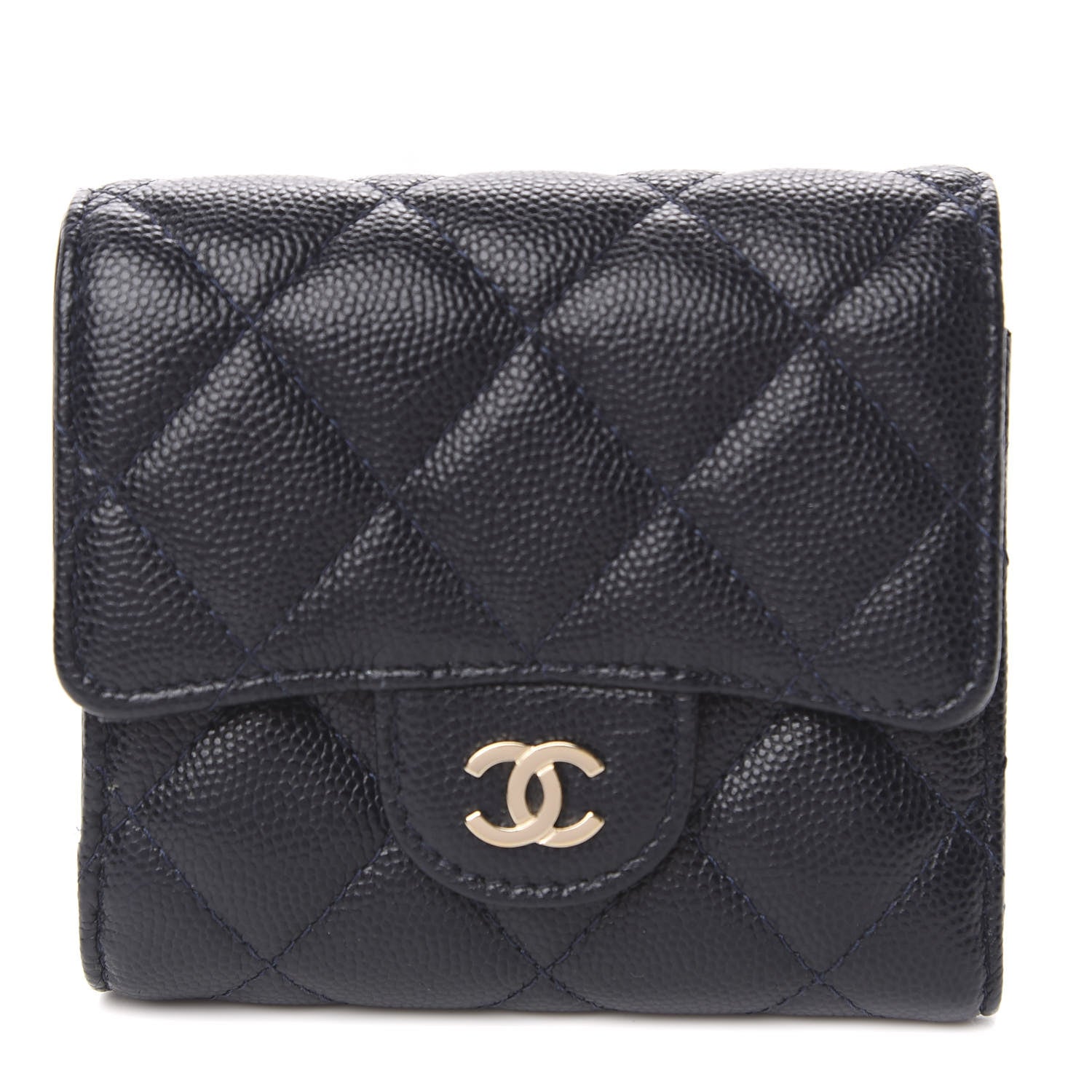 Chanel Caviar Quilted Compact Flap Wallet Navy 1 of 10