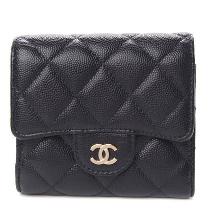 Chanel Caviar Quilted Compact Flap Wallet Navy 1 of 10