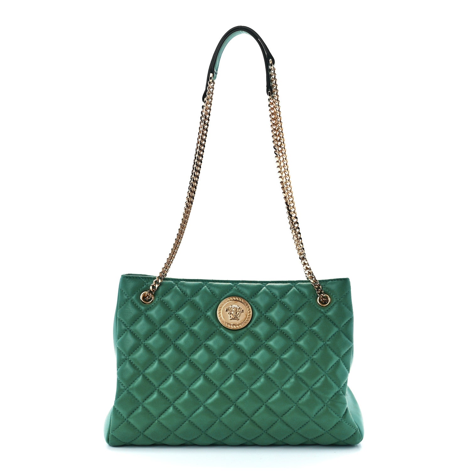 Versace Nappa Quilted Medusa Chain Shoulder Bag Green 1 of 12