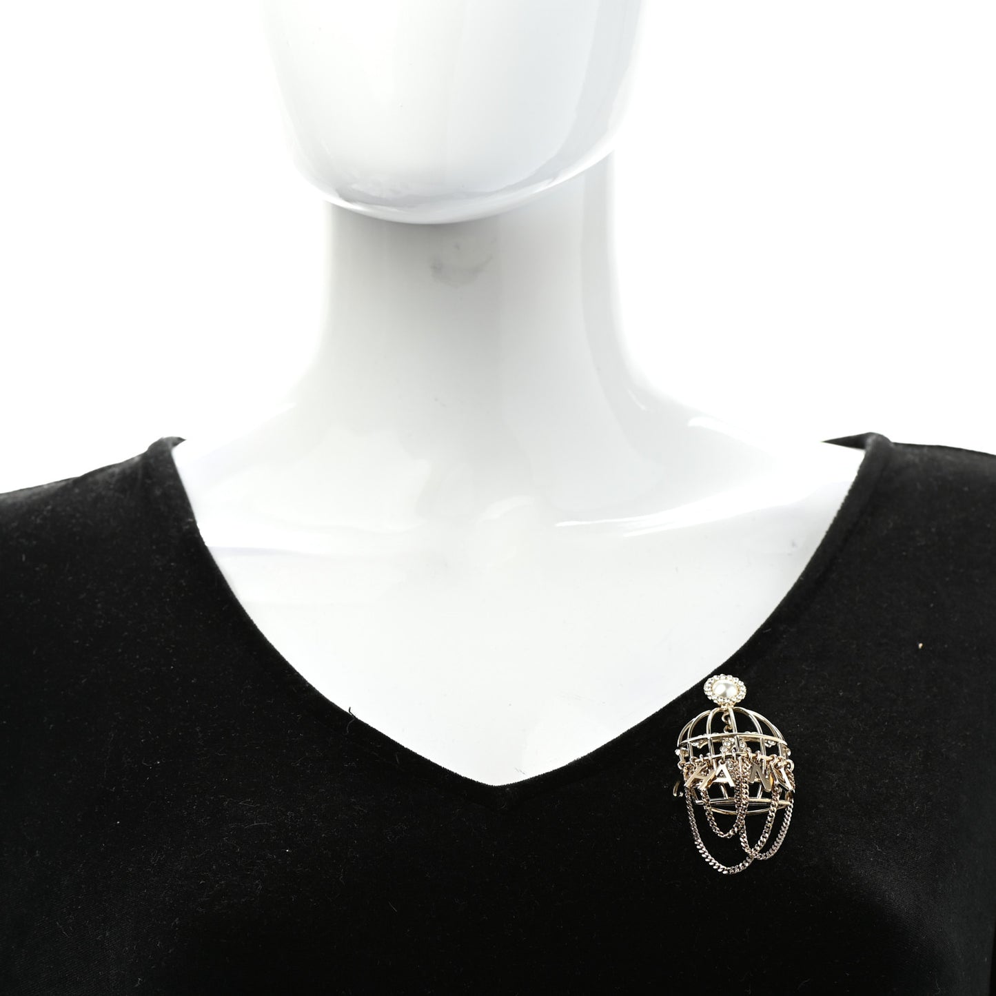 Pearl Crystal Birdcage Pin Brooch Light Gold