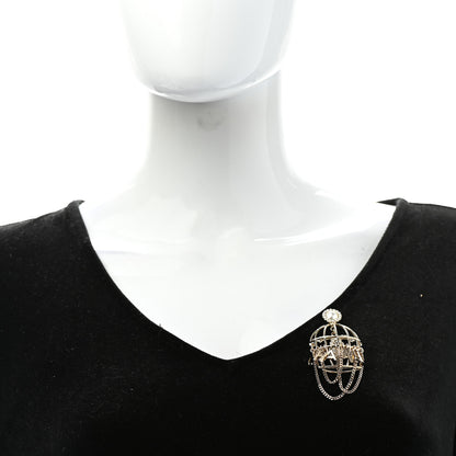 Chanel Pearl Crystal Birdcage Pin Brooch Light Gold 2 of 5