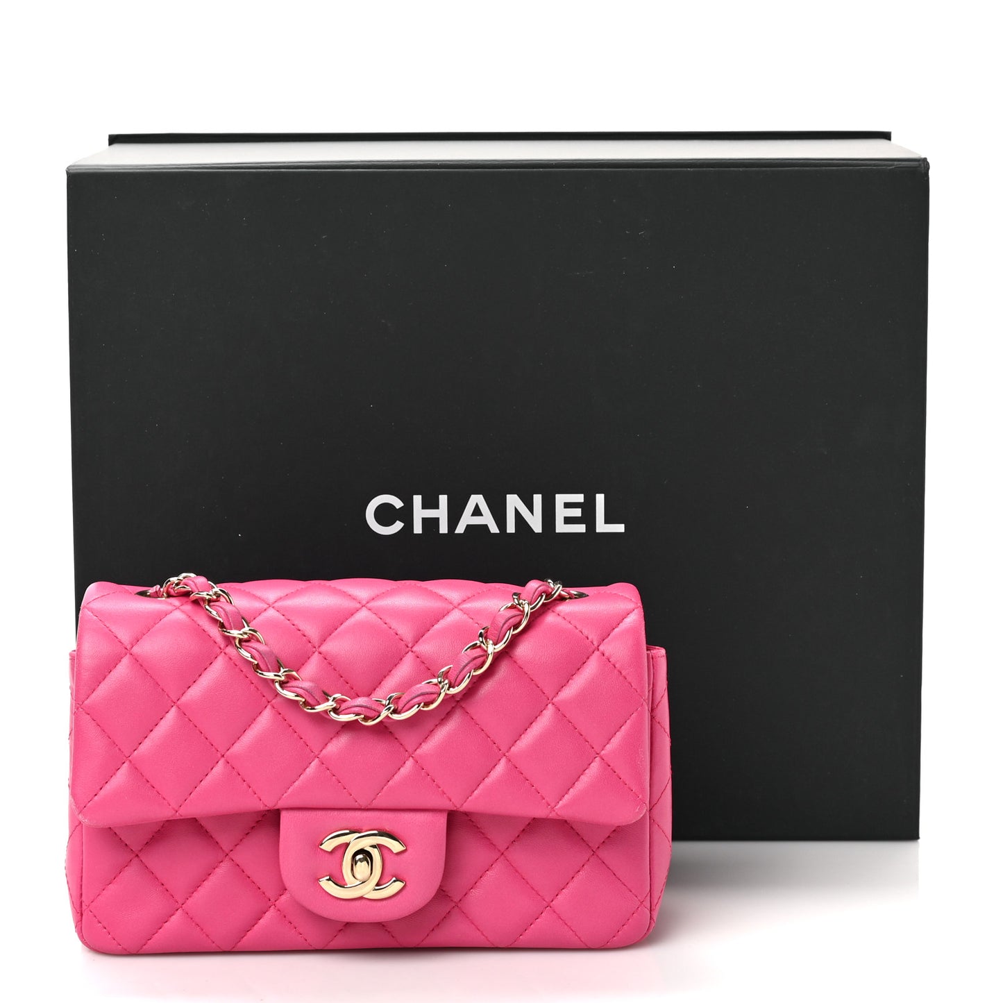Lambskin Quilted Mini Rectangular Flap Fuchsia